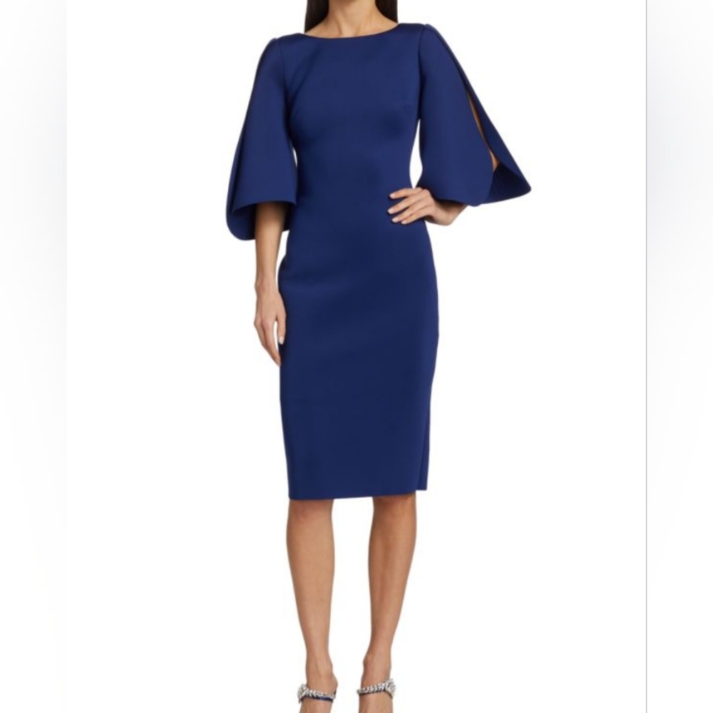 Badgley Mischka Scuba Petal-Sleeve Sheath Dress blue sz 4 BNWT